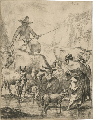 Lot 5523, Auction  120, Berchem, Nicolaes, Die Herde, die Fuhrt überquerend
