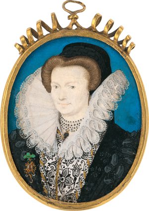 Lot 6038, Auction  120, Hilliard, Nicholas, Miniatur Portrait einer jungen Frau mit schwarzer Haube und weißem Spitzenkragen