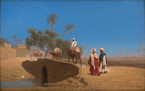 Lot 6157, Auction  120, Frère, Théodore, Einzug in eine Karawanserei bei den Pyramiden von Gizeh