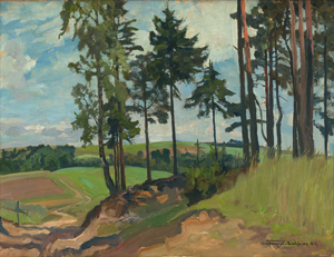 Lot 6260, Auction  120, Kayser-Eichberg, Karl, Märkische Landschaft mit Feldweg bei einer bewaldeten Anhöhe