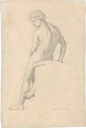 Lot 6348, Auction  120, Nazarenischer Künstler, 1824. Rückenakt eines sitzenden Jünglings