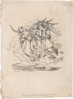 Lot 6358, Auction  120, Hess, Heinrich Maria von, Drei schwebende Engel  mit dem Jesuskind und den Passionswerkzeugen