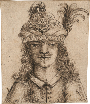 Los 6639 - Italienisch - 17. Jh. Brustbild eines jungen Mannes mit reichbesticktem Hut und Straußenfeder - 0 - thumb