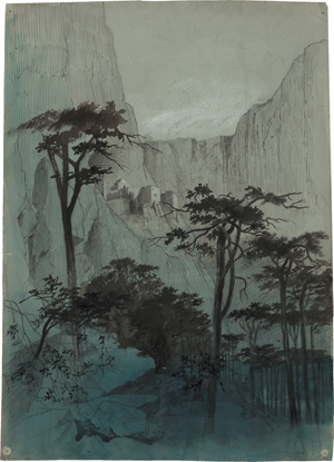 Lot 6833, Auction  120, Deutsch oder Österreichisch, 1904. Felsenkloster im Libanon, im Vordergrund ein Zedernwald