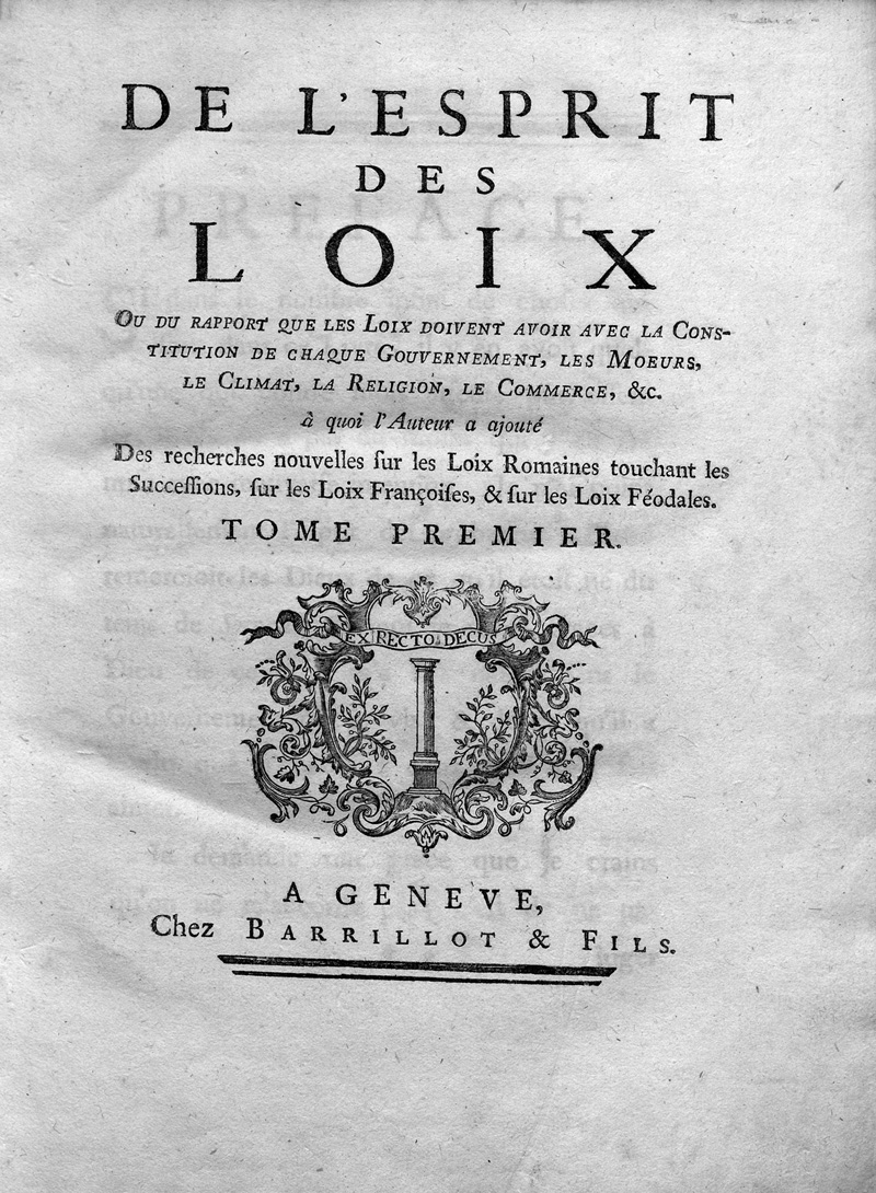 Lot 632, Auction  120, Montesquieu, Charles-Louis de Secondat, De l'esprit des loix. Genf, Barrillot, 1748