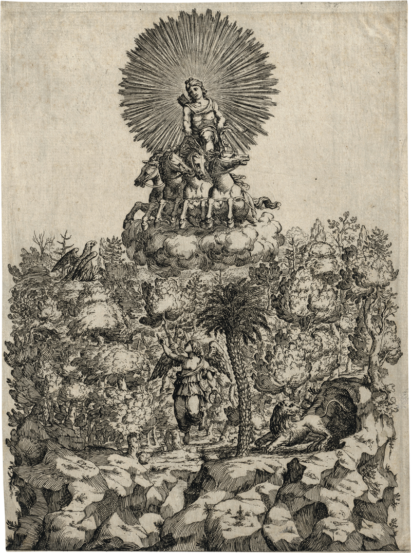 Lot 5616, Auction  120, Italienisch, 17. Jh. Apollo auf seinem Viergespann über einer Landschaft