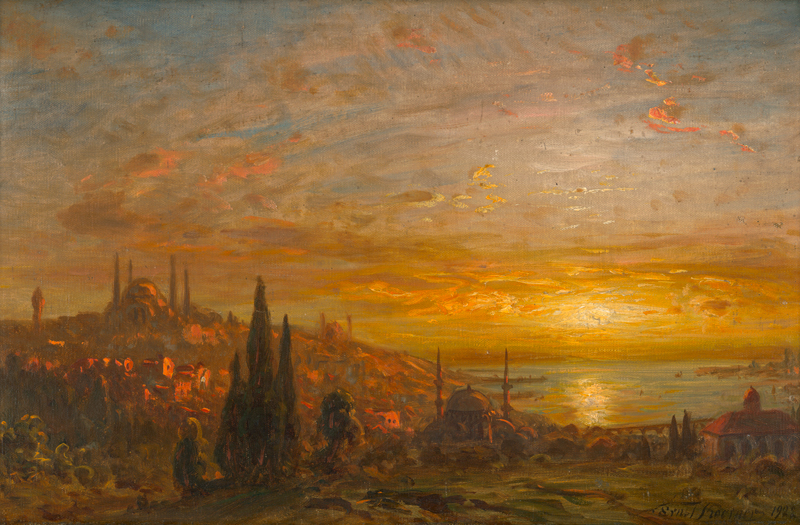 Lot 6151, Auction  120, Koerner, Ernst Carl Eugen, Sonnenuntergang über Istanbul am Goldenen Horn