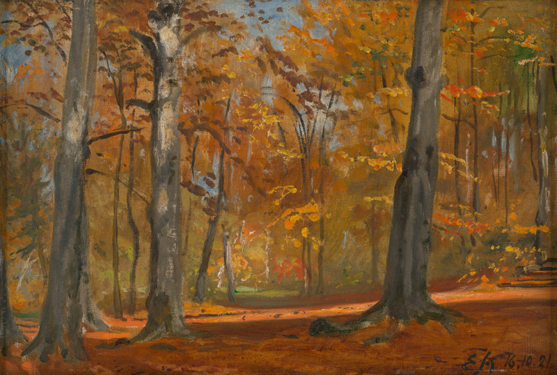 Lot 6177, Auction  120, Koerner, Ernst Carl Eugen, Sonniger Herbsttag bei einer Waldlichtung