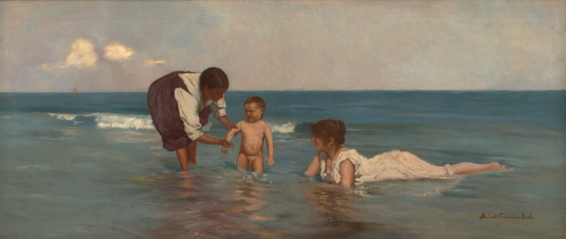Lot 6211, Auction  120, Italienisch, 1890er Jahre. Annunziata Michetti mit ihrem Sohn Giorgio und Kindermädchen am Strand von Francavilla al Mare