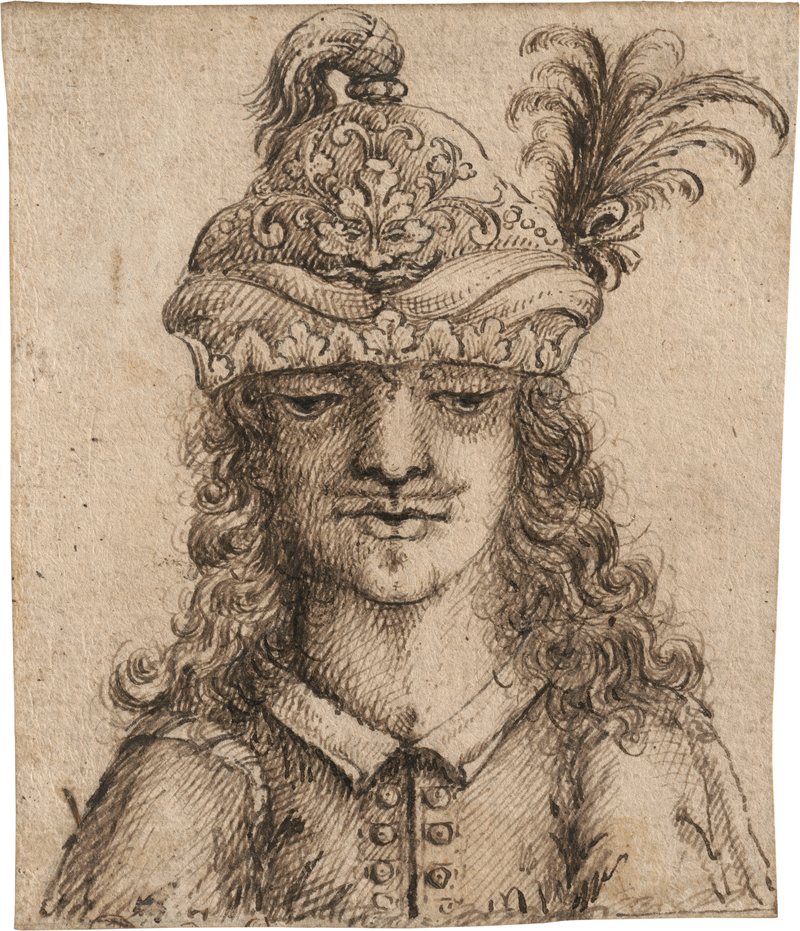 Lot 6639, Auction  120, Italienisch, 17. Jh. Brustbild eines jungen Mannes mit reichbesticktem Hut und Straußenfeder