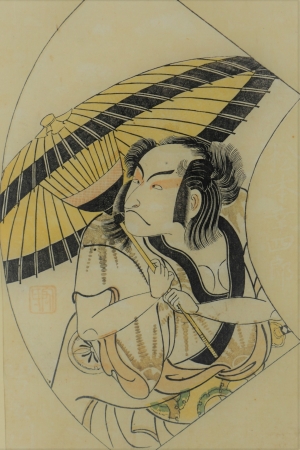 Lot 630a, Auction  121, Buncho, Ippitsusai, Schauspielerportrait mit Schirm. Ukiyo-e Farbholzschnitt. 