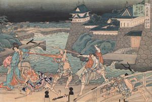 Lot 664, Auction  121, Hokusai, Katsushika,  Samuraikampf vor dem Kaiserpalast. Ukiyo-e Farbholzschnitt. 