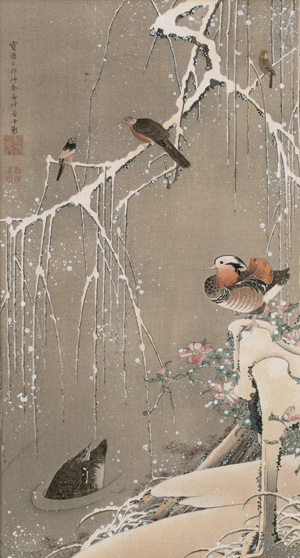 Lot 668, Auction  121, Jakuchô, Itô, Der Weidenbaum mit den Mandarinenten im Schnee