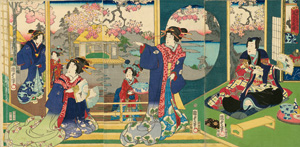 Lot 683a, Auction  121, Kunisada II., Utagawa, Genji-e. Geschichten des Prinzen Genji. Ukiyo-e Farbholzschnitt-Triptychon. 