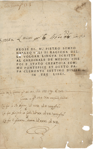 Bembo, Pietro und Tasso, Torquato, Prose di M. Pietro Bembo nelle quali si ragiona della volgar lingua scritte al cardinale de Medici