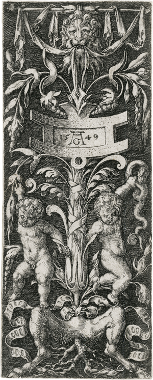 Lot 5006, Auction  121, Aldegrever, Heinrich, Ornament mit nackten Putti über Satyrbeinen