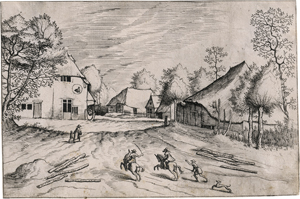 Lot 5058, Auction  121, Doetecum, Johannes und Lucas, Kleine Landschaft mit Dorfplatz und "Schwannen-Taverne"