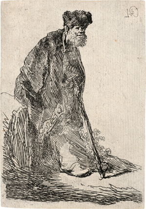 Lot 5171, Auction  121, Rembrandt Harmensz. van Rijn, Bärtiger Mann, an einen Erdhügel gelehnt stehend