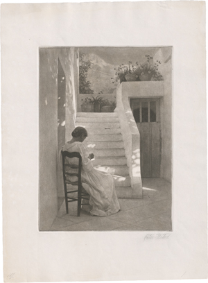 Lot 5341, Auction  121, Ilsted, Peter, Nähendes Mädchen im Schatten einer italienischen Villa