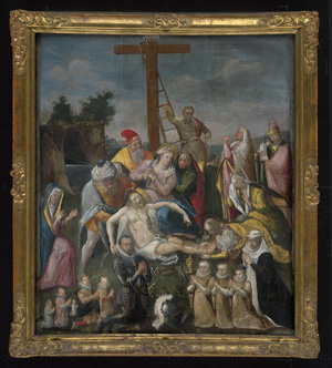 Los 6002 - Böhmisch - Um 1580. Kreuzabnahme und Beweinung Christi mit einer Stifterfamilie - 1 - thumb