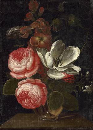 Lot 6024, Auction  121, Careel, Johann, Stillleben mit Rosen, Lilien und Goldlack in einer Glasvase