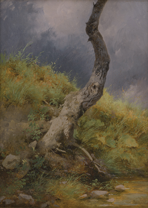 Lot 6078, Auction  121, Gauermann, Friedrich, Studie eines steinigen Wiesenhangs mit knorrigem Baum