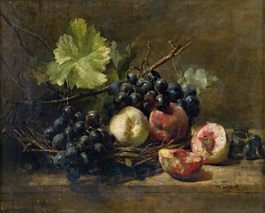 Lot 6099, Auction  121, Sivers, Clara von, Stillleben mit Pfirsichen und Trauben auf einem Geflecht aus Zweigen