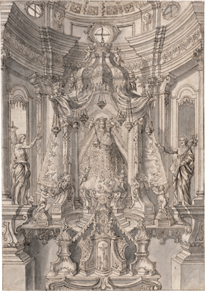Lot 6672, Auction  121, Süddeutsch oder Österreichisch, um 1680. Entwurf für einen Altar mit Maria als Königin
