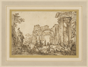 Lot 6698, Auction  121, Pannini, Giovanni Paolo, Architekturcapriccio mit römischen Ruinen und einem Reiter