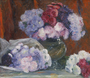 Lot 8032, Auction  121, Mosson, George, Weiße, violette und rote Chrysanthemen