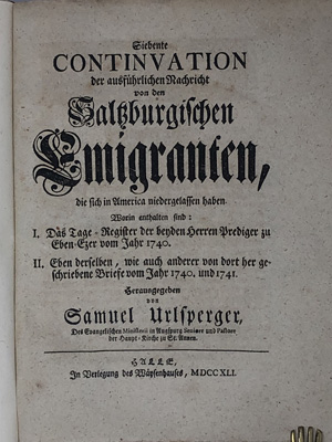 Lot 48, Auction  122, Urlsperger, Samuel, Siebente Continuation der ausführlichen Nachricht vonden Salzburgischen Emigranten