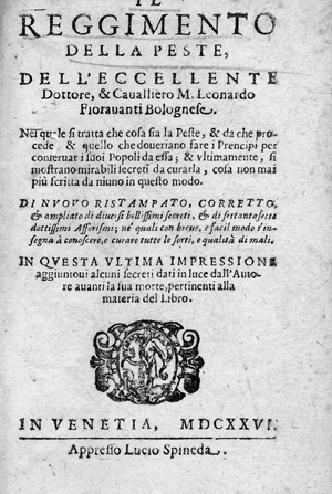 Lot 314, Auction  122, Fioravanti, Leonardo, Il reggimento della peste (und: La cirurgia)