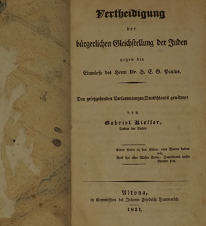 Los 485 - Riesser, Gabriel - Vertheidigung der bürgerlichen Gleichstellung der Juden  - 0 - thumb