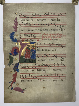 Los 1006 - Antiphonale-Blatt - Einzelblatt einer Handschrift mit Text, Noten und Illumination sowie einer Miniatur - 0 - thumb