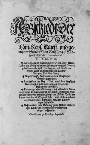 Lot 1217, Auction  122, Augsburger Reichstag und Karl V. von Habsburg, Sammelband mit 9 Gesetzestexten, die auf dem Reichstag zu Augsburg unter Kaiser Karl V. 