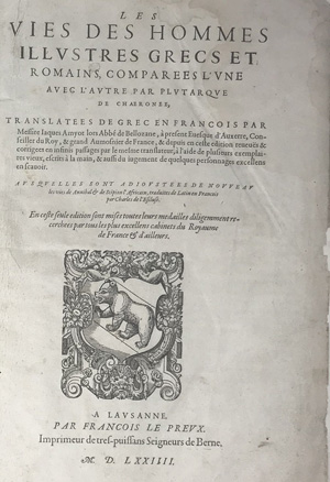 Lot 1459, Auction  122, Plutarch, Les vies des hommes illustres Grecs et Romains