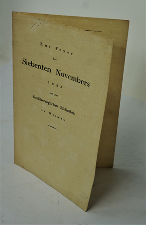 Lot 2037, Auction  122, Müller, Friedrich von, Zur Feyer des Siebenten Novembers 1825 auf der Grossherzoglichen Bibliothek zu Weimar