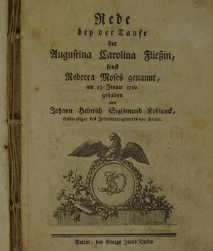 Lot 2061, Auction  122, Koblanck, Johann Heinrich Sigismund., Rede bey der Taufe der Augustima Carolina Fließin