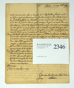 Lot 2346, Auction  122, Allioni, Carlo, Brief 1779