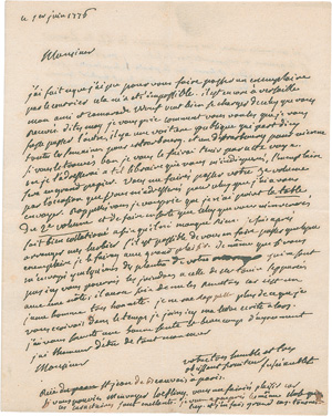 Lot 2347, Auction  122, Aublet, Jean Baptiste Fusée, Brief 1776