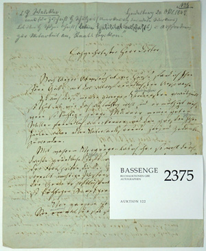 Lot 2375, Auction  122, Welcker, Carl Theodor, Brief an Hermann von Schulze-Gaevernitz