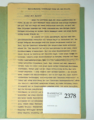 Lot 2378, Auction  122, Wolff, Martin, Brief 1937 an Gerhart Husserl in den USA