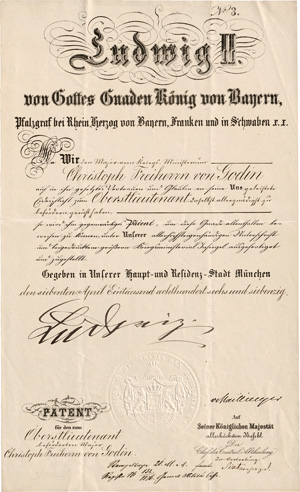 Lot 2385, Auction  122, Ludwig II., König von Bayern, Urkunde 1876