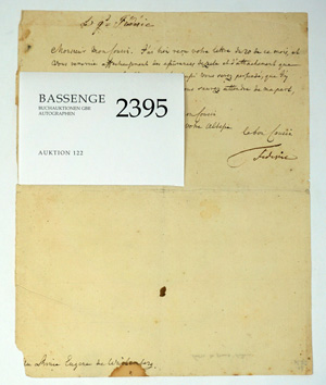 Lot 2395, Auction  122, Friedrich II., der Große, König von Preußen, Brief 1767 an Herzog Carl Eugen von Württemberg