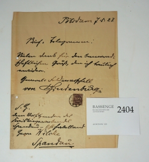 Los 2404 - Hindenburg, Paul von - Eigenhänd. Brieftelegramm - 1 - thumb