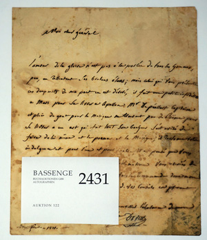 Lot 2431, Auction  122, David, Jacques Louis, Brief 1821