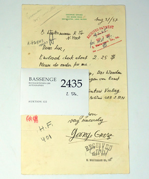 Lot 2435, Auction  122, Grosz, George, Brief 1937