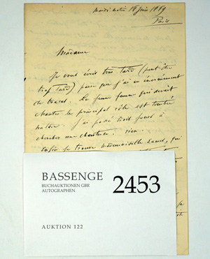 Lot 2453, Auction  122, Bachelet, Alfred, Brief 1889