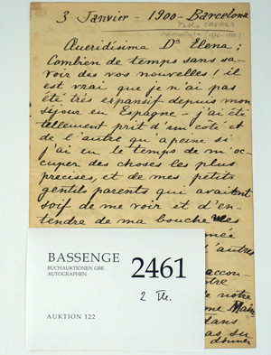 Lot 2461, Auction  122, Casals, Pablo, Brief aus Barcelona + Beigabe