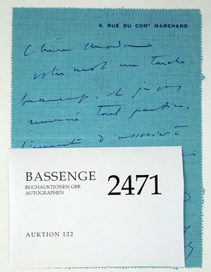 Lot 2471, Auction  122, Hahn, Reynaldo, Brief an Madame Cazalis